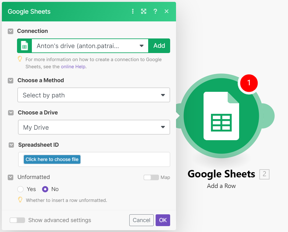 Make Integration 1. Google Sheets and WhatsApp 5