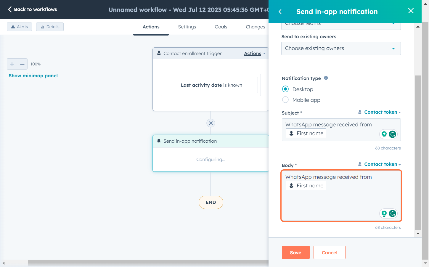 Fill in message body