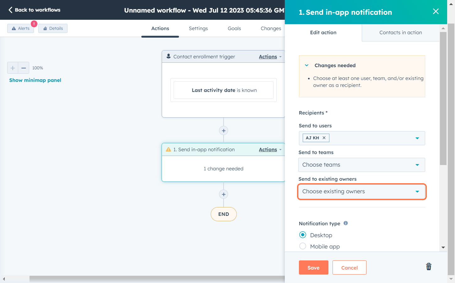 choose recipients for notification