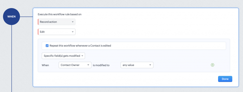 TimelinesAI: Zoho Workflow integration with WhatsApp WHEN condition