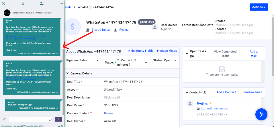 send whatsapp messages from activecampaign